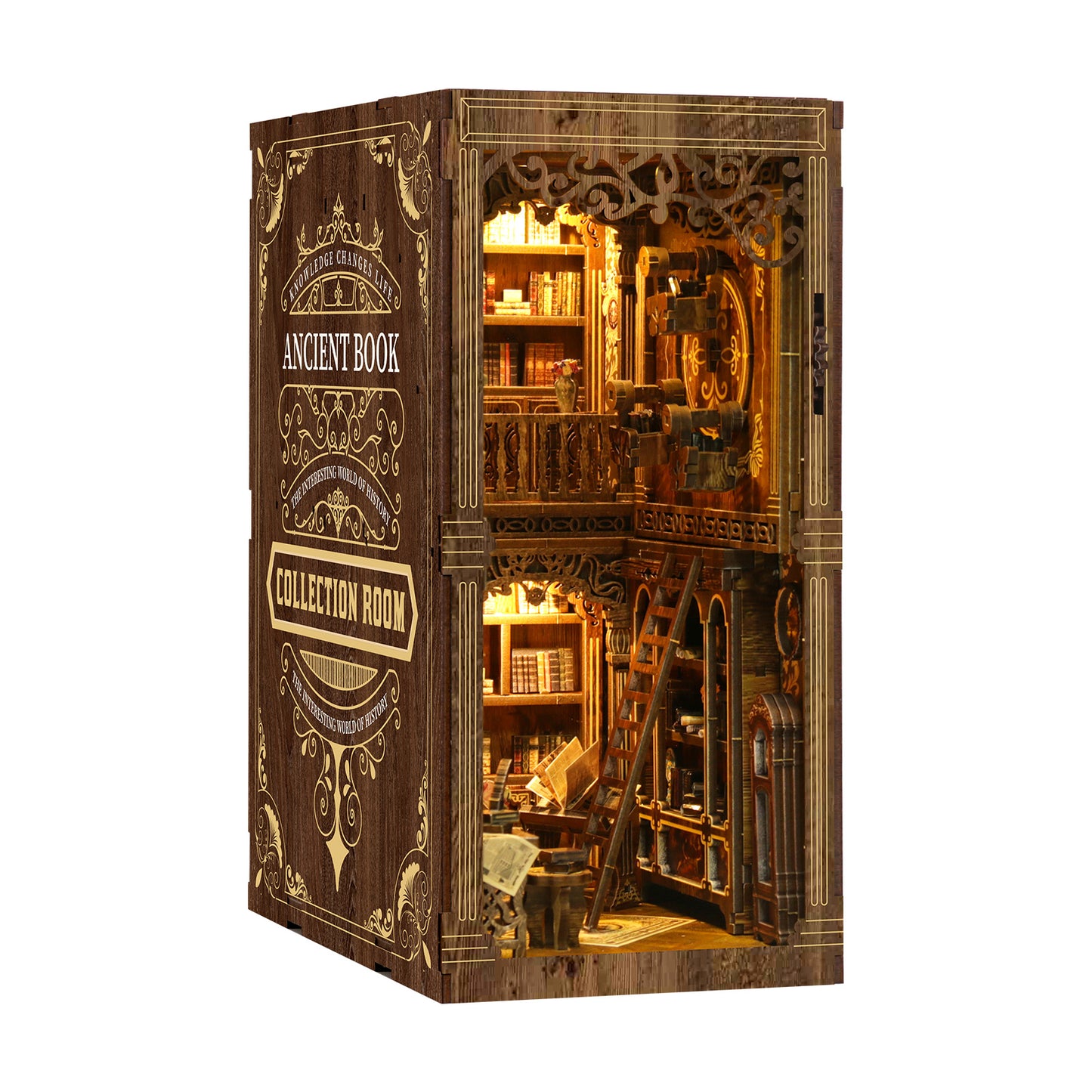 DIY Book Nook Kit – Vintage Library Bookshelf Insert with LED Lights