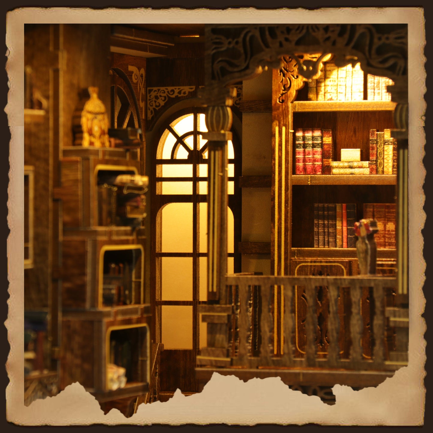 DIY Book Nook Kit – Vintage Library Bookshelf Insert with LED Lights