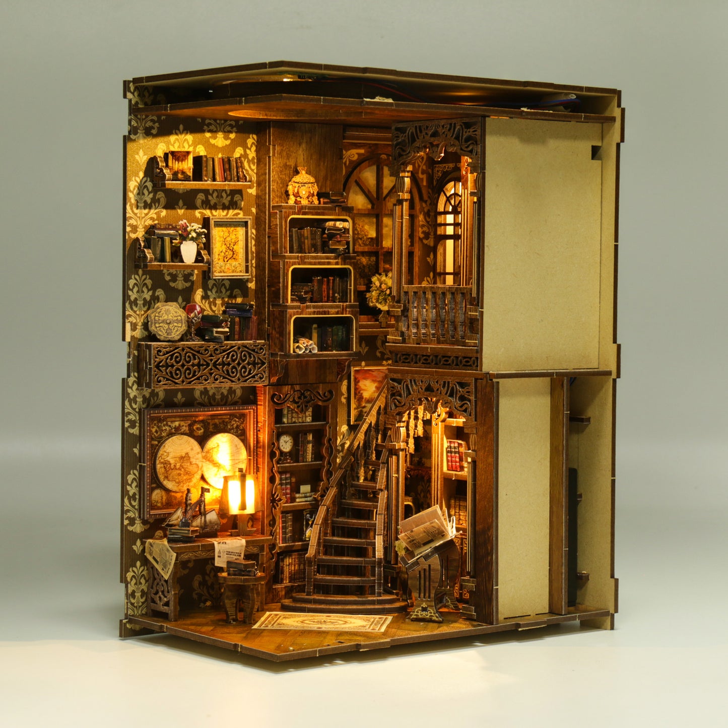 DIY Book Nook Kit – Vintage Library Bookshelf Insert with LED Lights