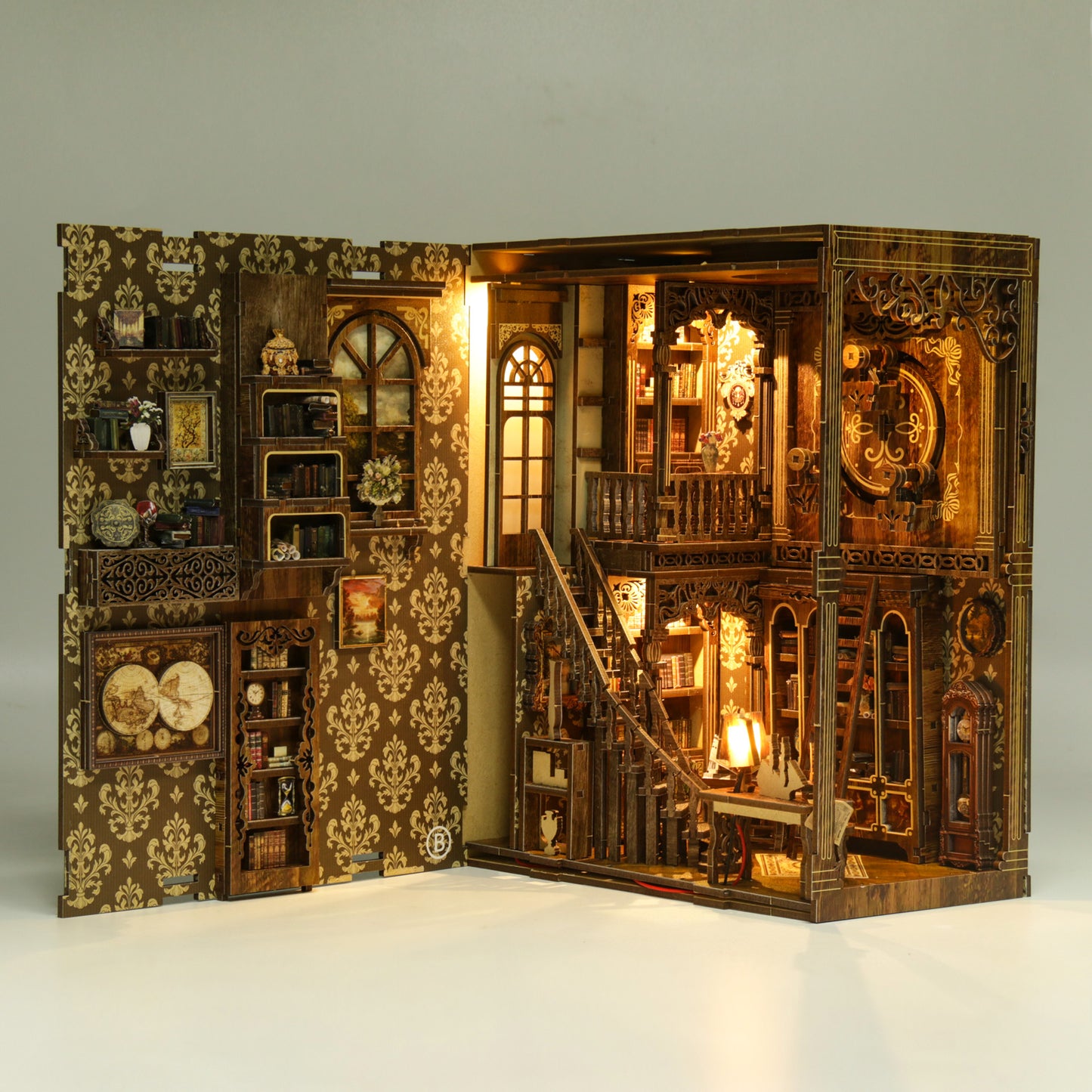 DIY Book Nook Kit – Vintage Library Bookshelf Insert with LED Lights