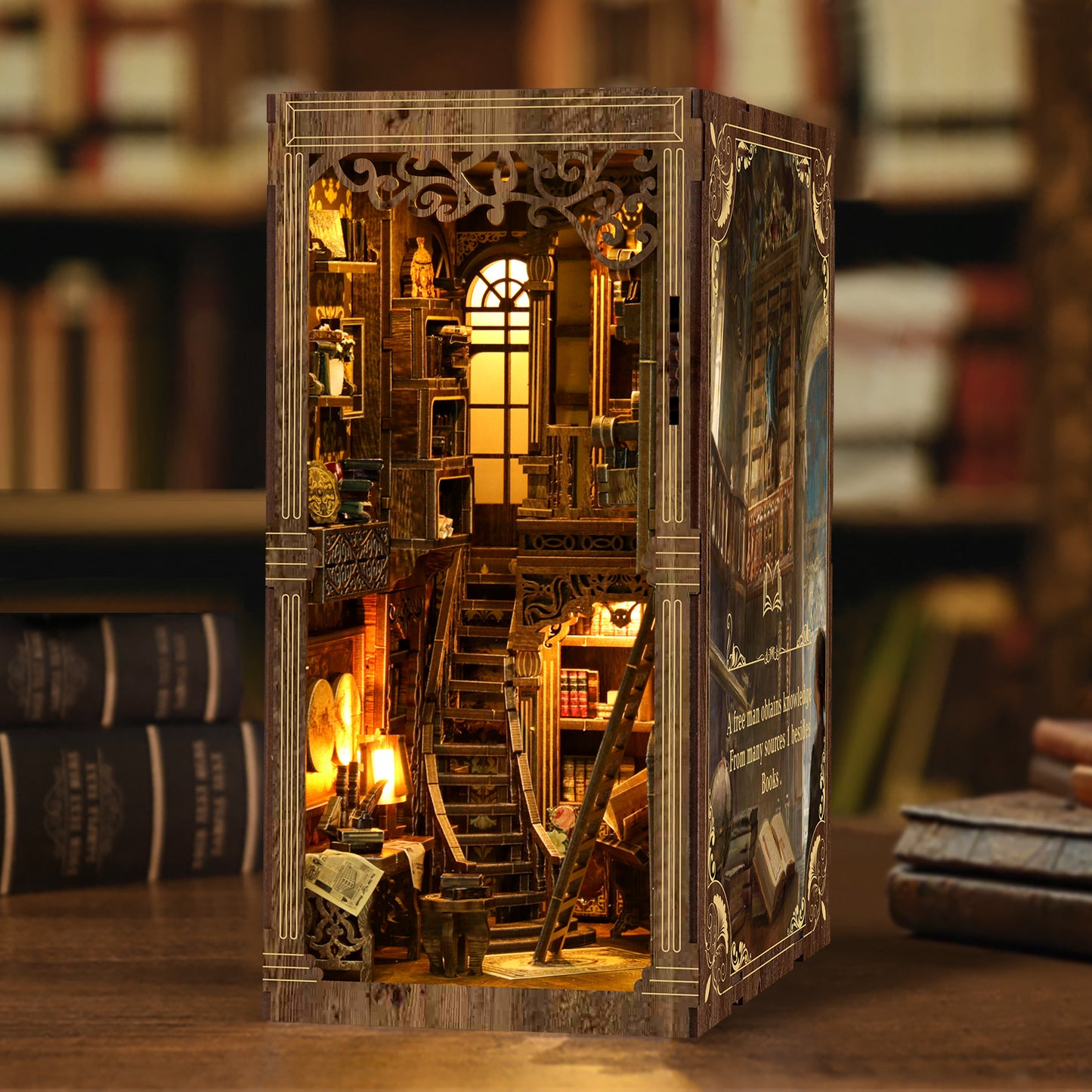 DIY Book Nook Kit – Vintage Library Bookshelf Insert with LED Lights