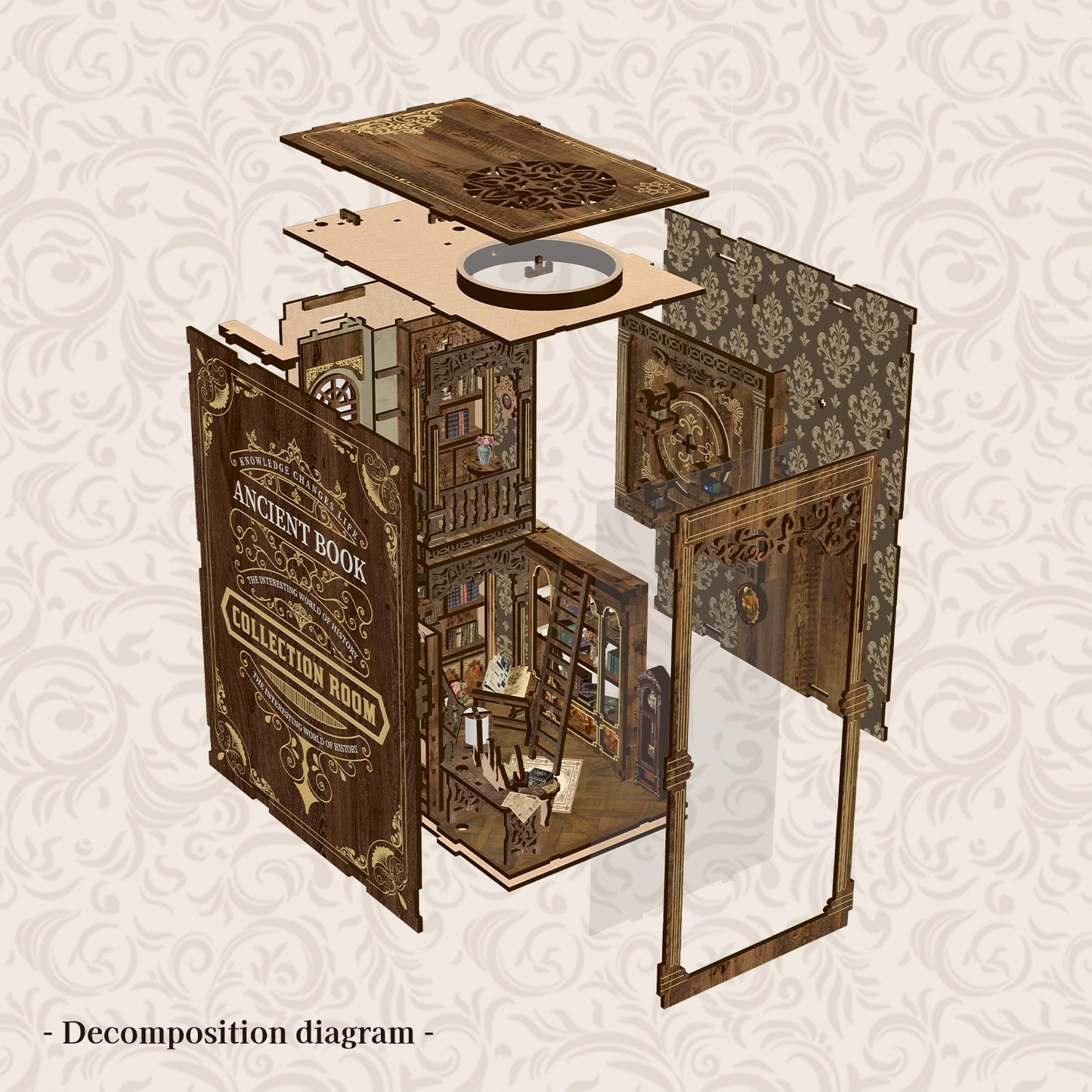 DIY Book Nook Kit – Vintage Library Bookshelf Insert with LED Lights