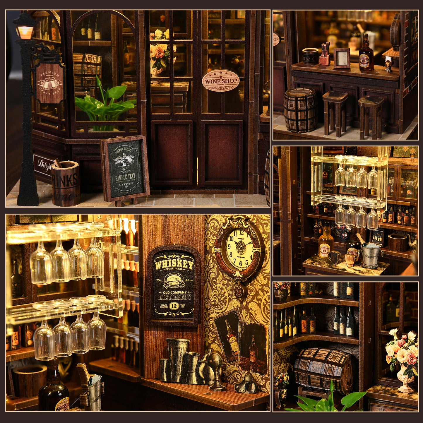 DIY Miniature Dollhouse Kit – Vintage Tavern Bar with LED Lights