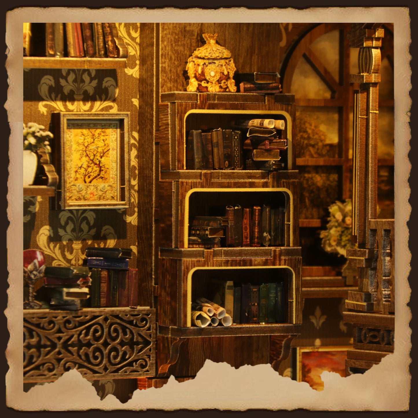 DIY Book Nook Kit – Vintage Library Bookshelf Insert with LED Lights