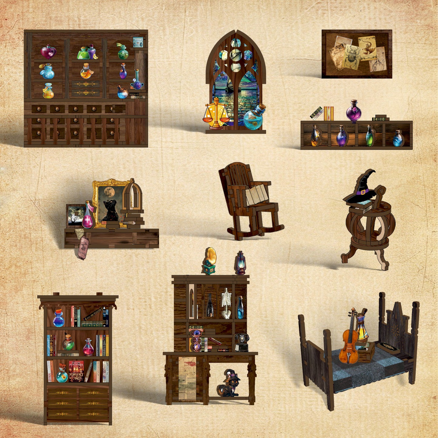 DIY Book Nook Kit – Wizard Magic Study Bookshelf Insert with LED Lights