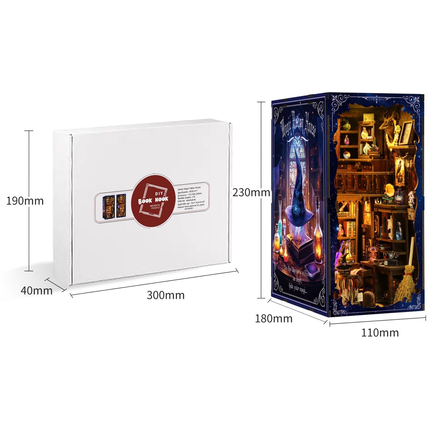 DIY Book Nook Kit – Wizard Magic Study Bookshelf Insert with LED Lights