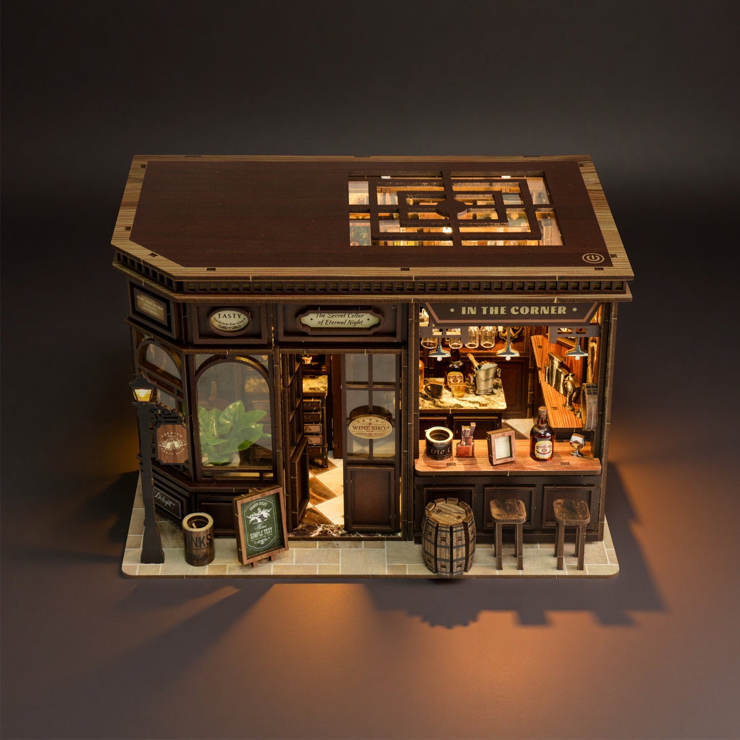 DIY Miniature Dollhouse Kit – Vintage Tavern Bar with LED Lights
