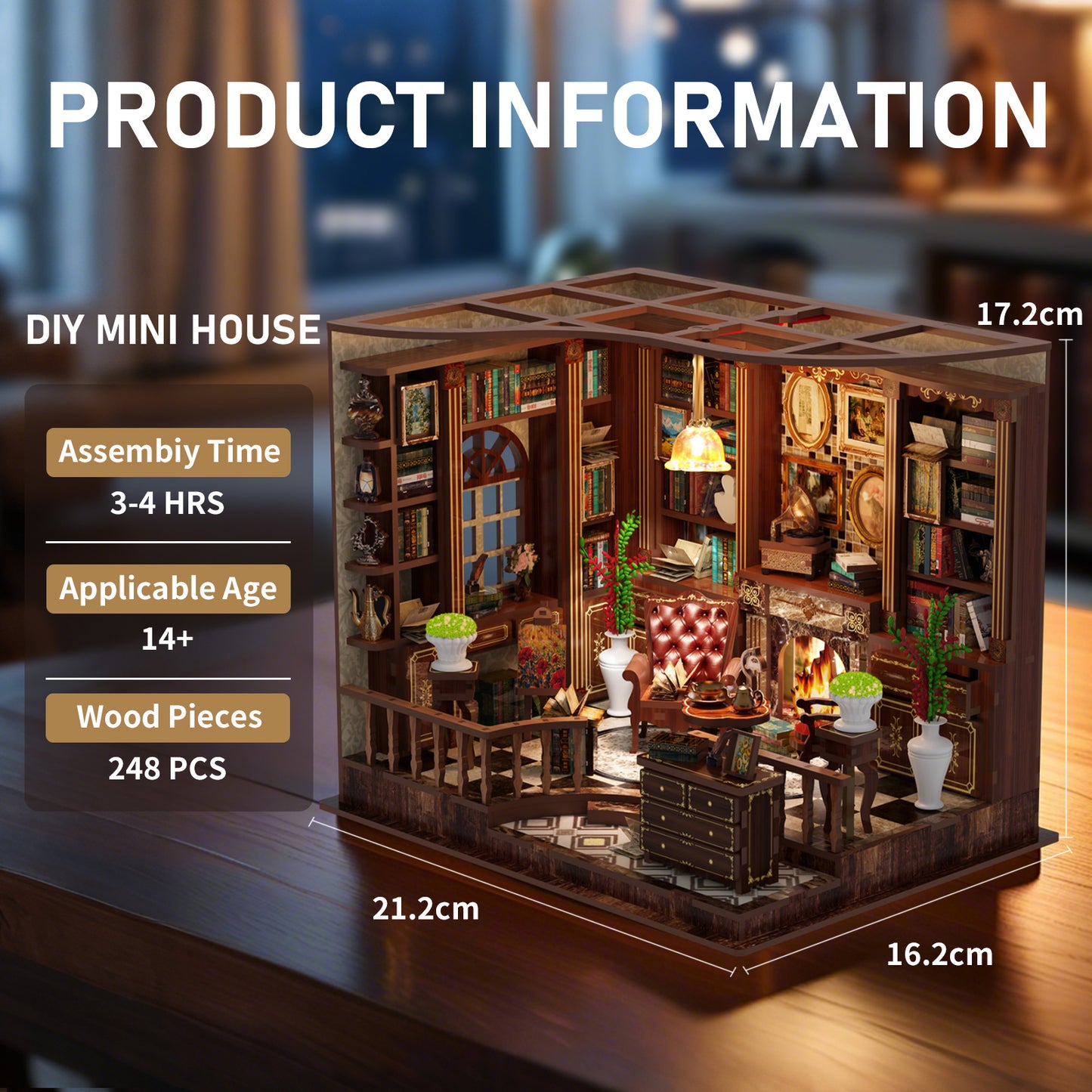 DIY Miniature Dollhouse Kit – Vintage Study Room with LED Lights