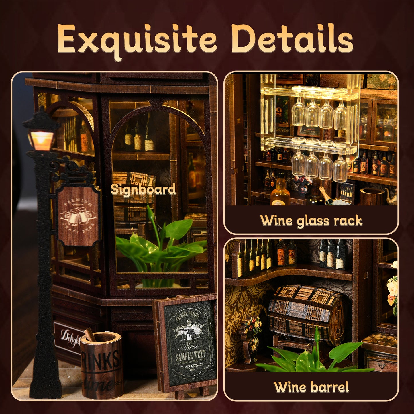 DIY Miniature Dollhouse Kit – Vintage Tavern Bar with LED Lights