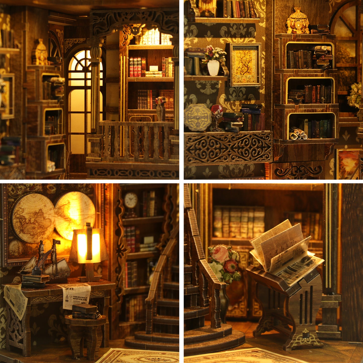 DIY Book Nook Kit – Vintage Library Bookshelf Insert with LED Lights