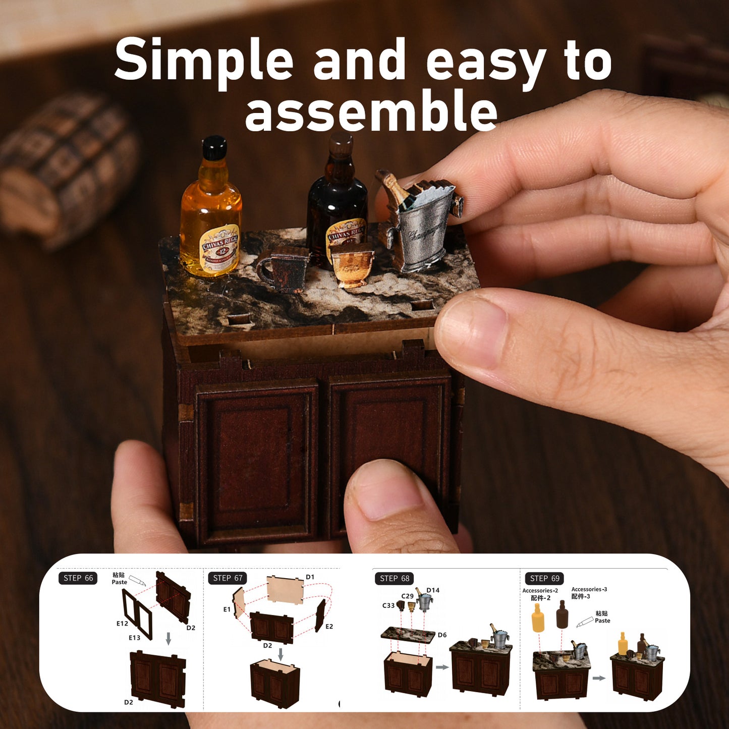 DIY Miniature Dollhouse Kit – Vintage Tavern Bar with LED Lights