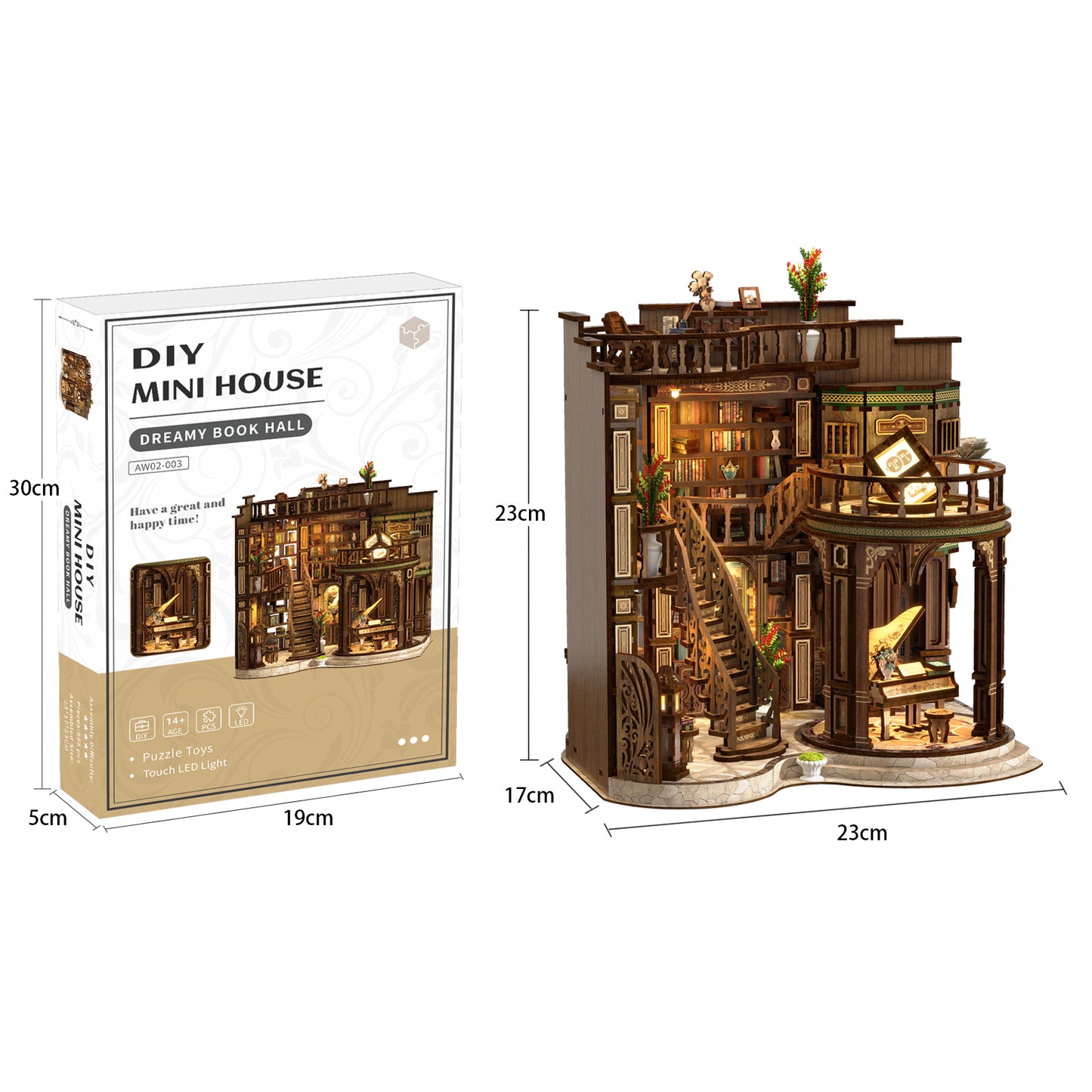 ※DIY Wooden Dollhouse Miniature Kit – Vintage Library with LED Lights
