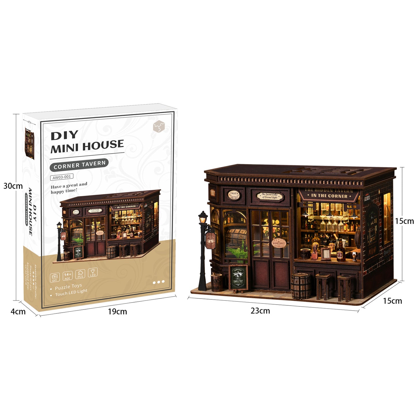 DIY Miniature Dollhouse Kit – Vintage Tavern Bar with LED Lights