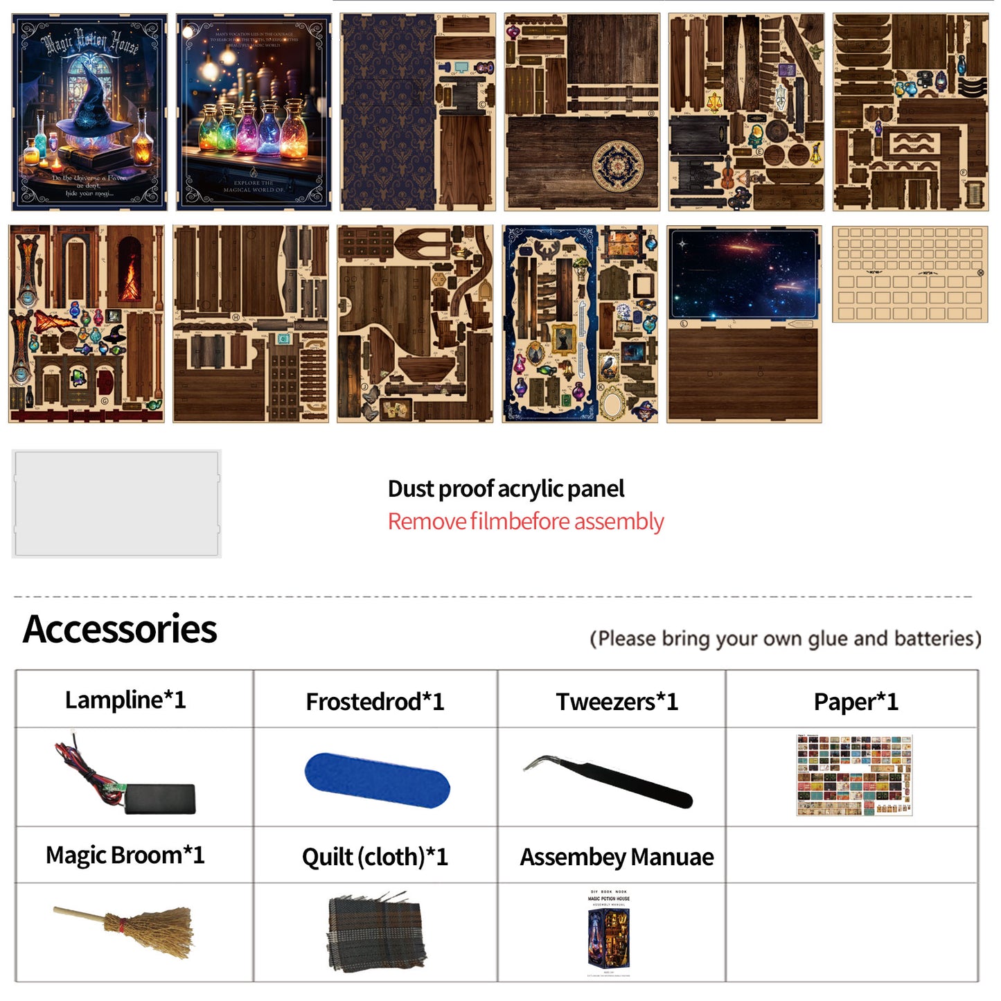 DIY Book Nook Kit – Wizard Magic Study Bookshelf Insert with LED Lights