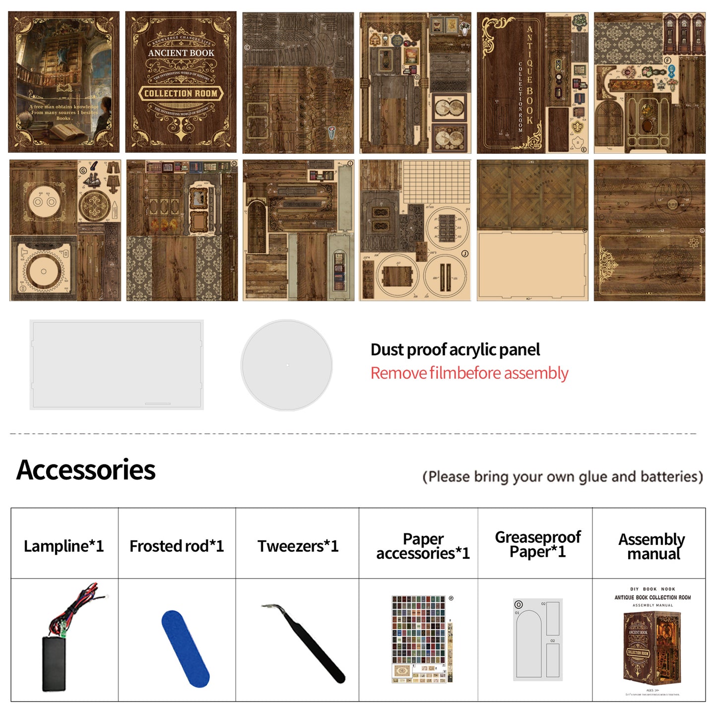 DIY Book Nook Kit – Vintage Library Bookshelf Insert with LED Lights