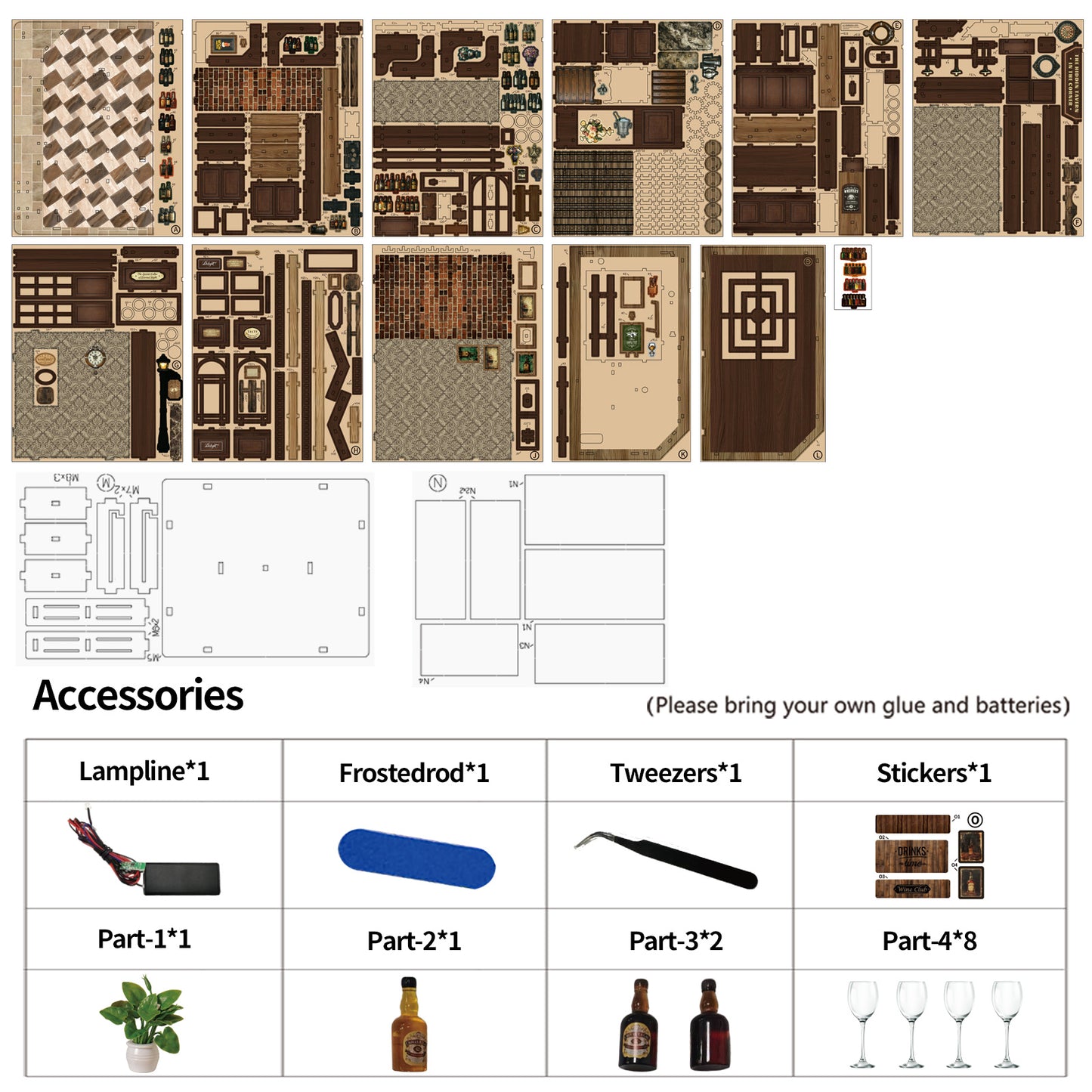 DIY Miniature Dollhouse Kit – Vintage Tavern Bar with LED Lights