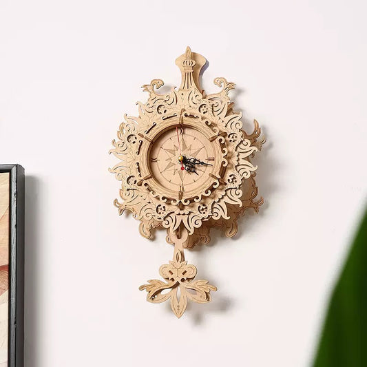 Vintage 3D Wooden Puzzle Wall Clock – DIY Mechanical Retro Home Décor