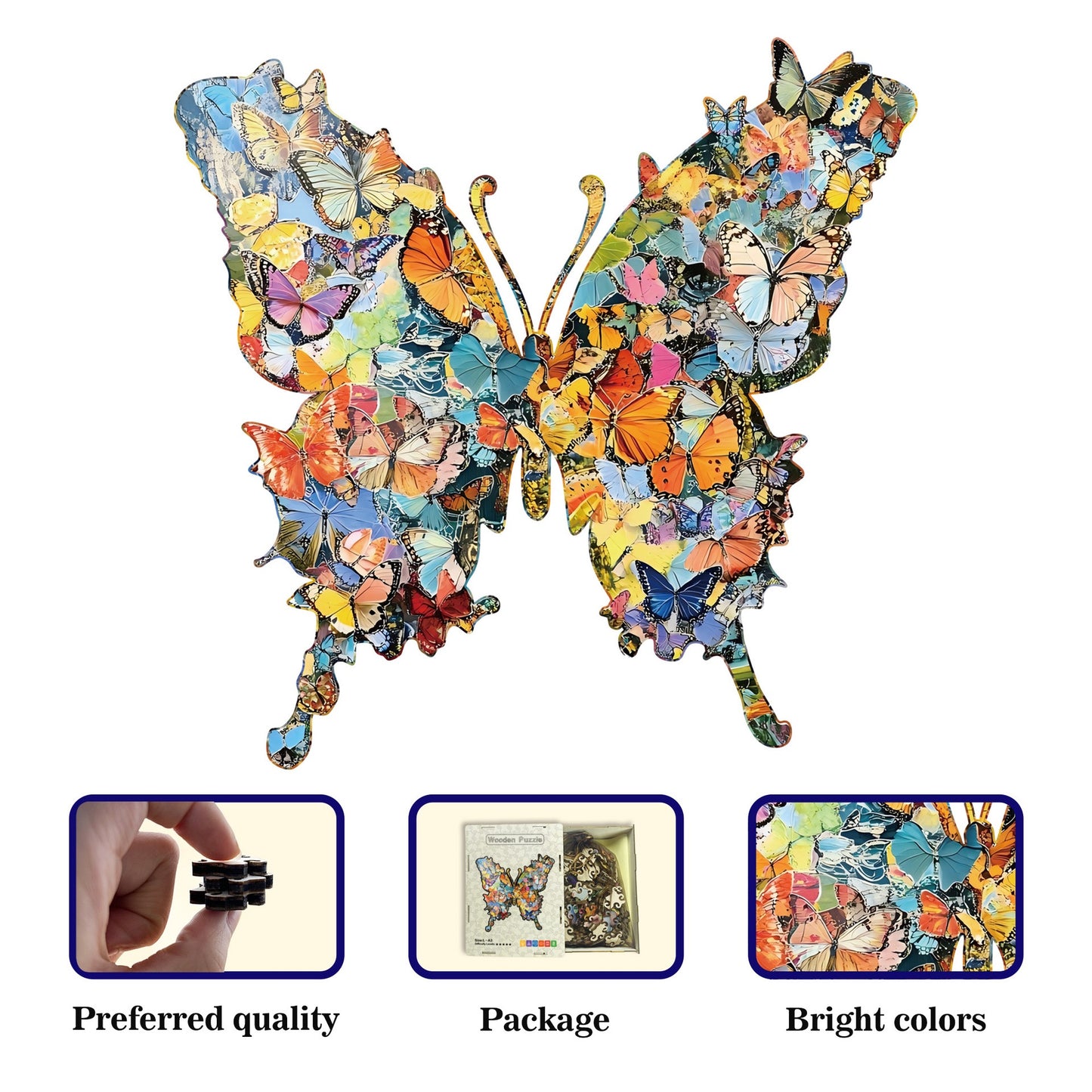Butterfly Wooden Jigsaw Puzzle – Colorful Whimsy Shape Puzzle for Adults & Kids