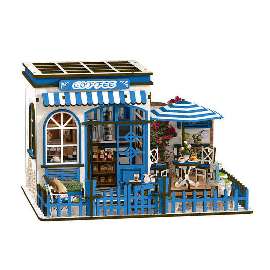 DIY Miniature Dollhouse Kit – Seaside Coffee Shop with LED Lights