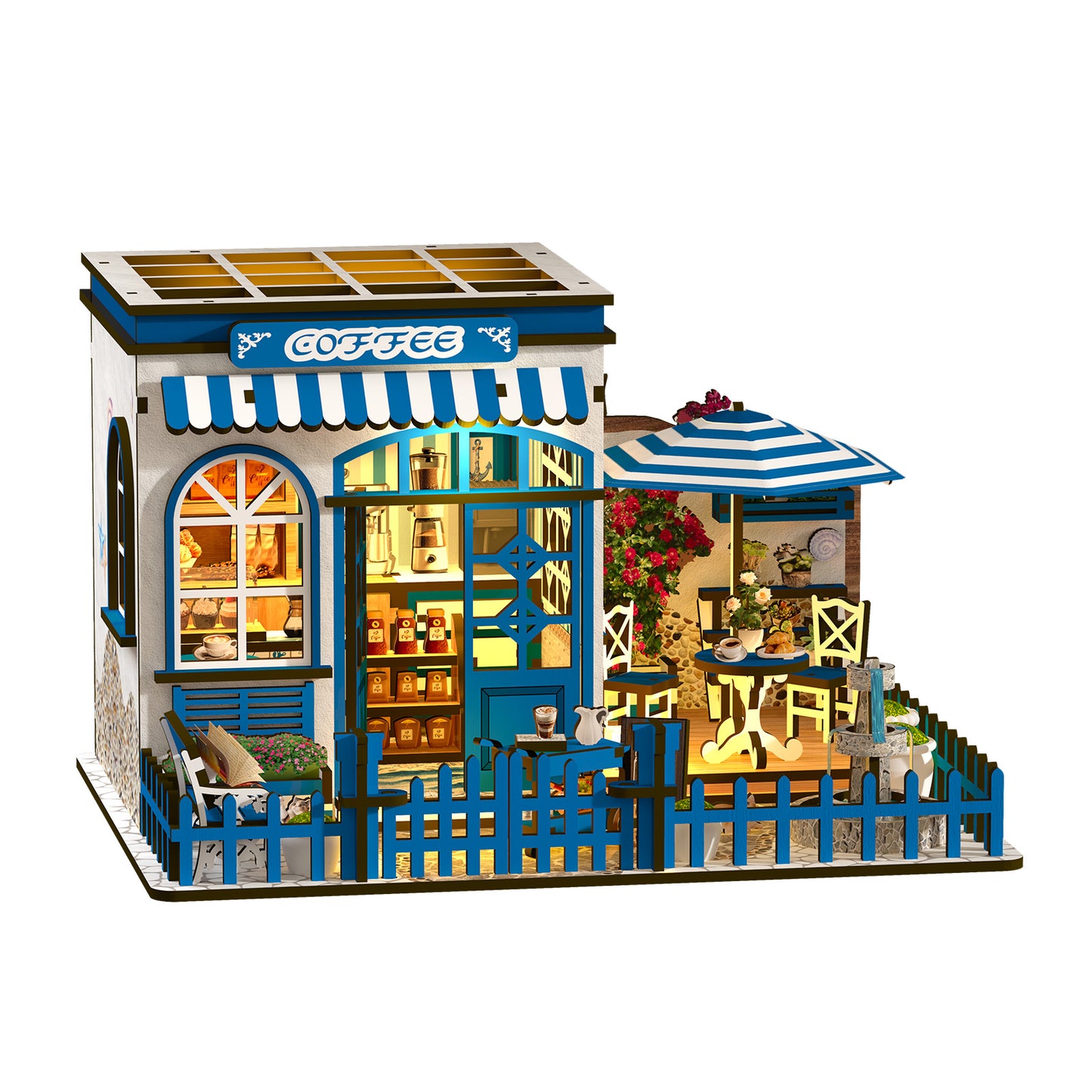 DIY Miniature Dollhouse Kit – Seaside Coffee Shop with LED Lights