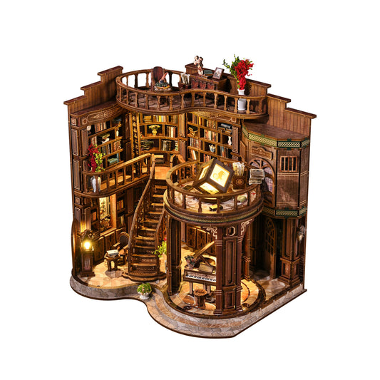 ※DIY Wooden Dollhouse Miniature Kit – Vintage Library with LED Lights
