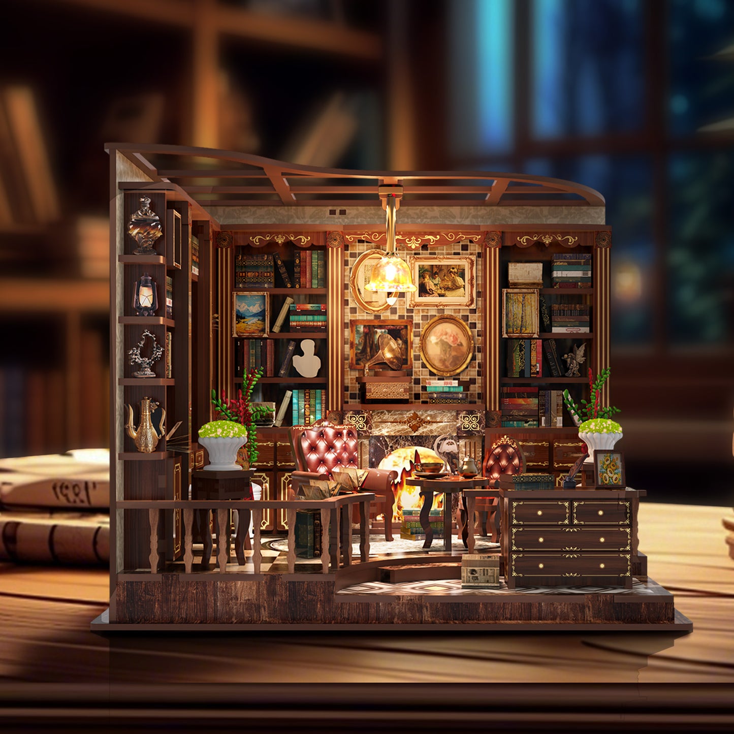 DIY Miniature Dollhouse Kit – Vintage Study Room with LED Lights