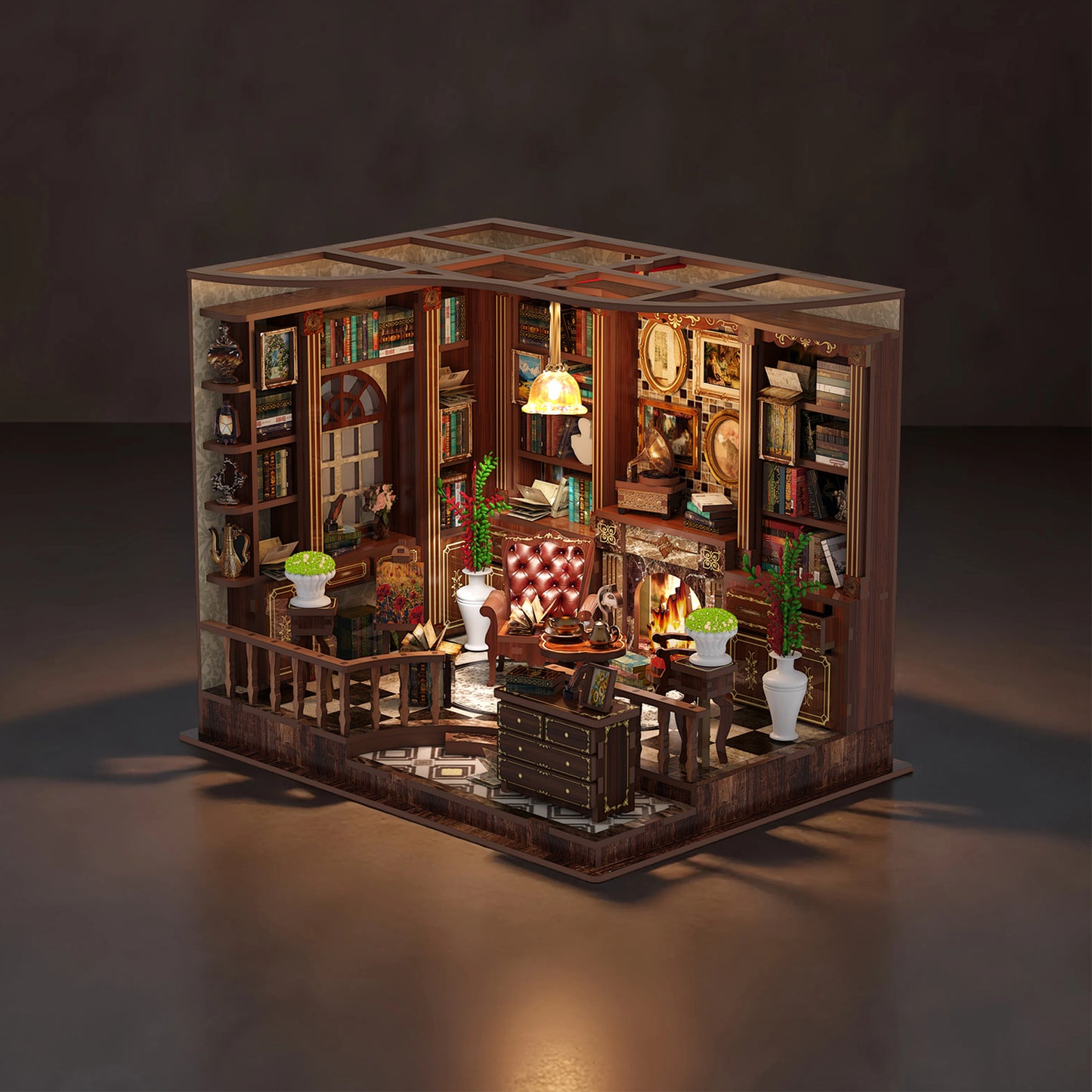 DIY Miniature Dollhouse Kit – Vintage Study Room with LED Lights