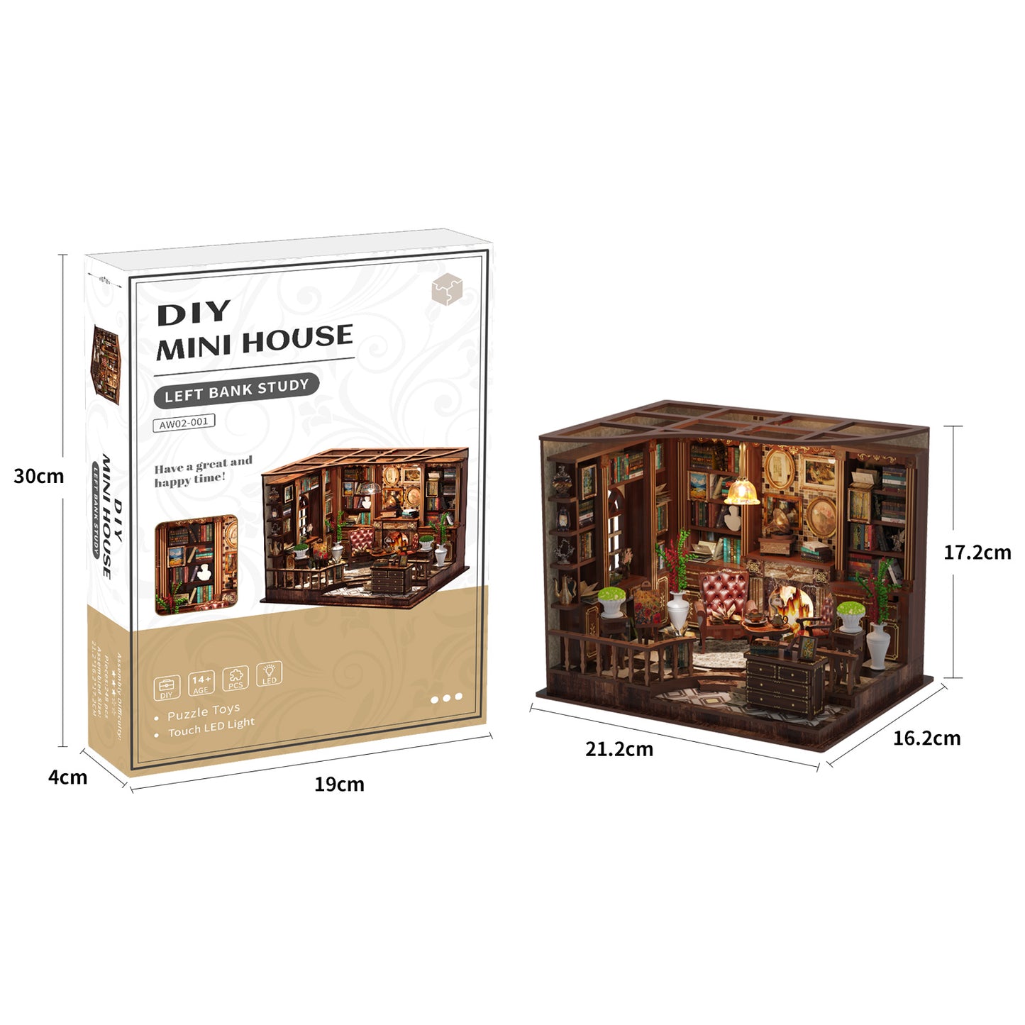 DIY Miniature Dollhouse Kit – Vintage Study Room with LED Lights