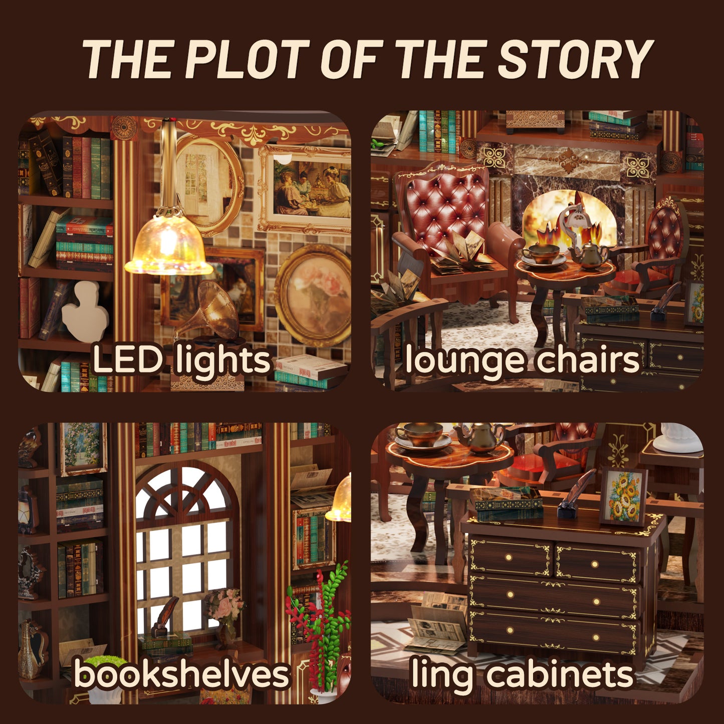 DIY Miniature Dollhouse Kit – Vintage Study Room with LED Lights