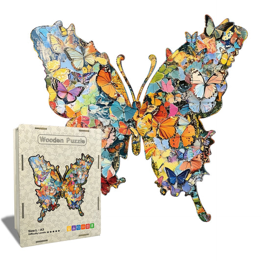 Butterfly Wooden Jigsaw Puzzle – Colorful Whimsy Shape Puzzle for Adults & Kids