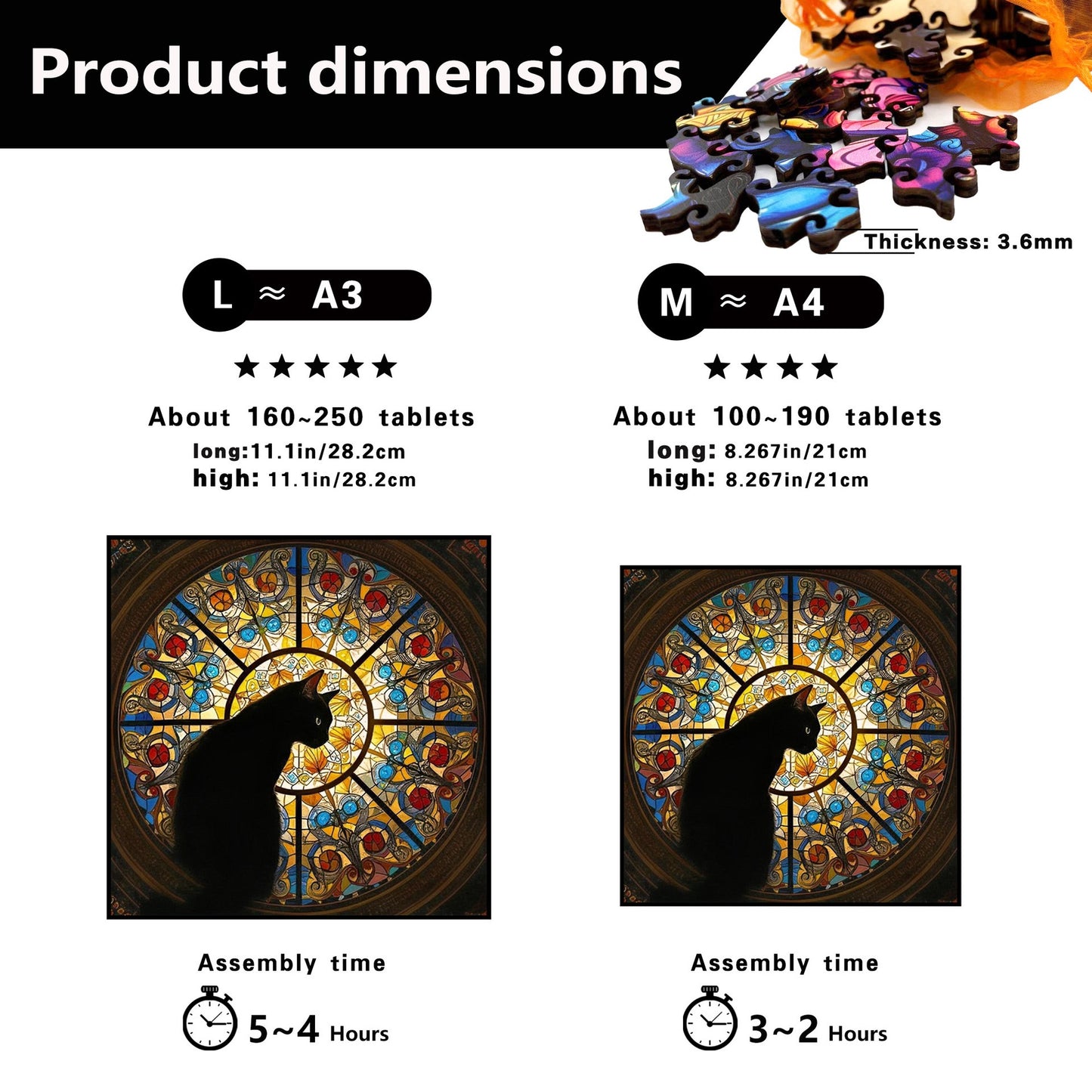 Stained Glass Cat Wooden Jigsaw Puzzle – Artistic Whimsy Puzzle for Adults