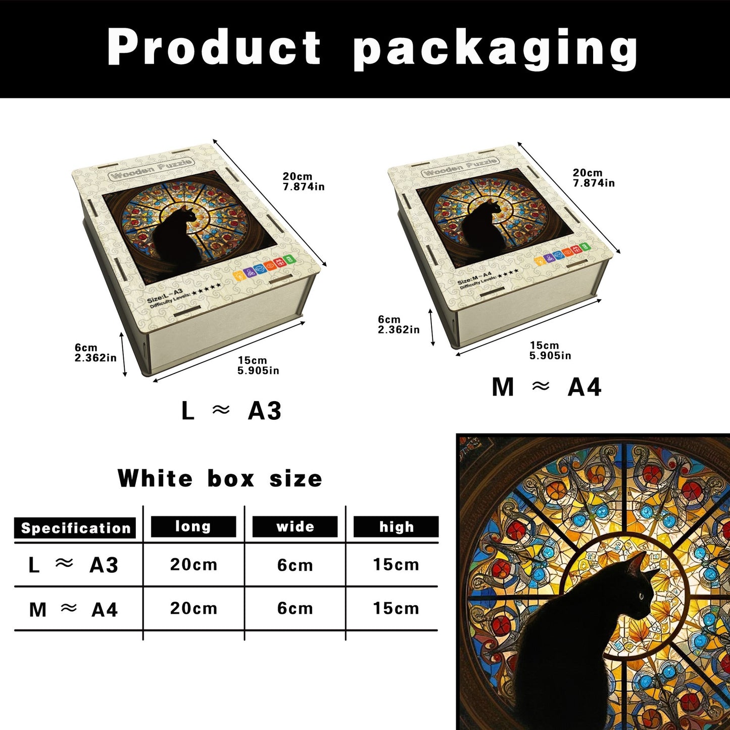 Stained Glass Cat Wooden Jigsaw Puzzle – Artistic Whimsy Puzzle for Adults