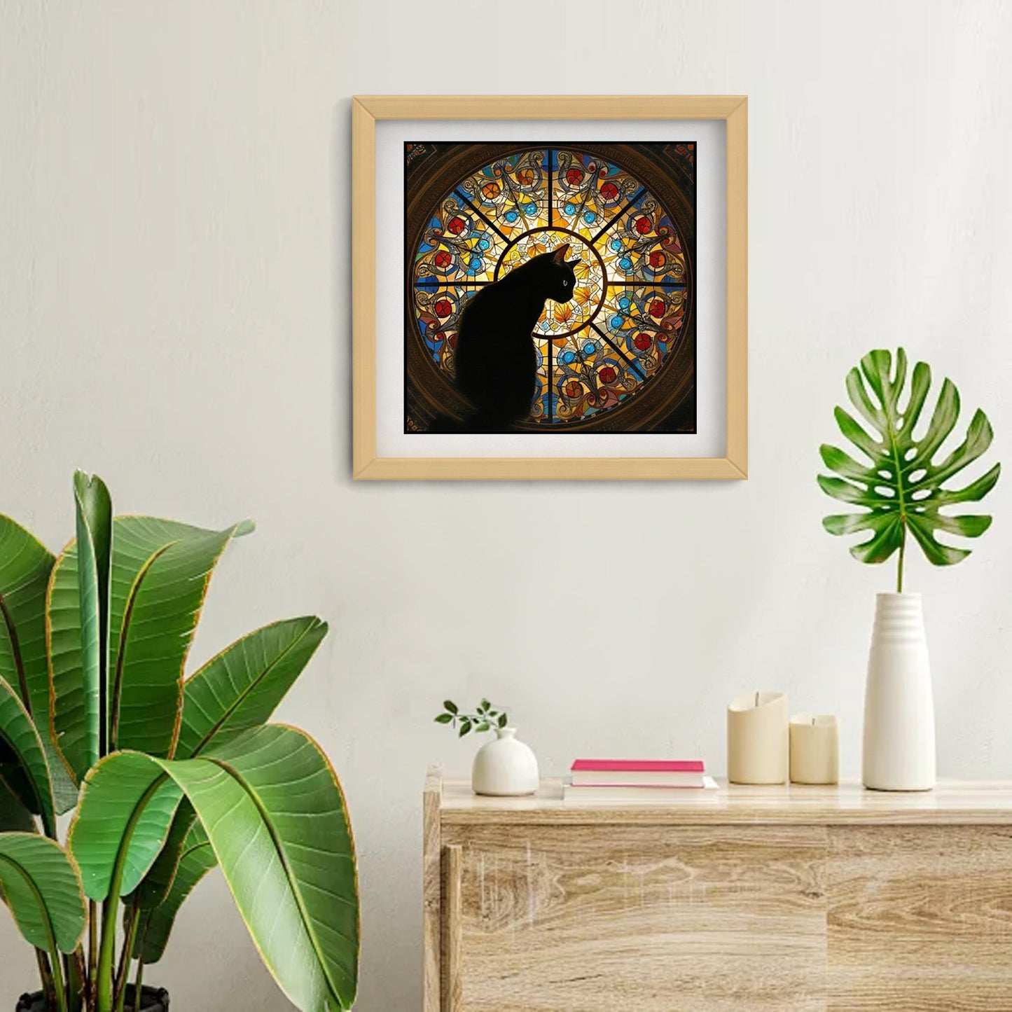Stained Glass Cat Wooden Jigsaw Puzzle – Artistic Whimsy Puzzle for Adults